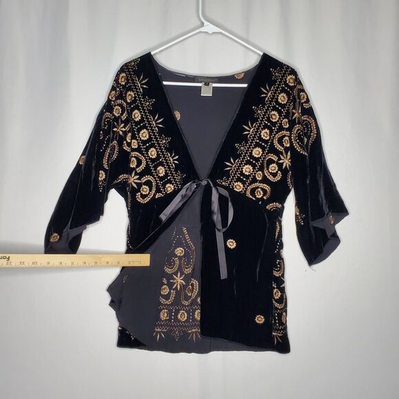 Anna Paul Designer Velvet Silk Embroidered Kimono Top Women Small Romantic Y2K - Picture 9 of 10